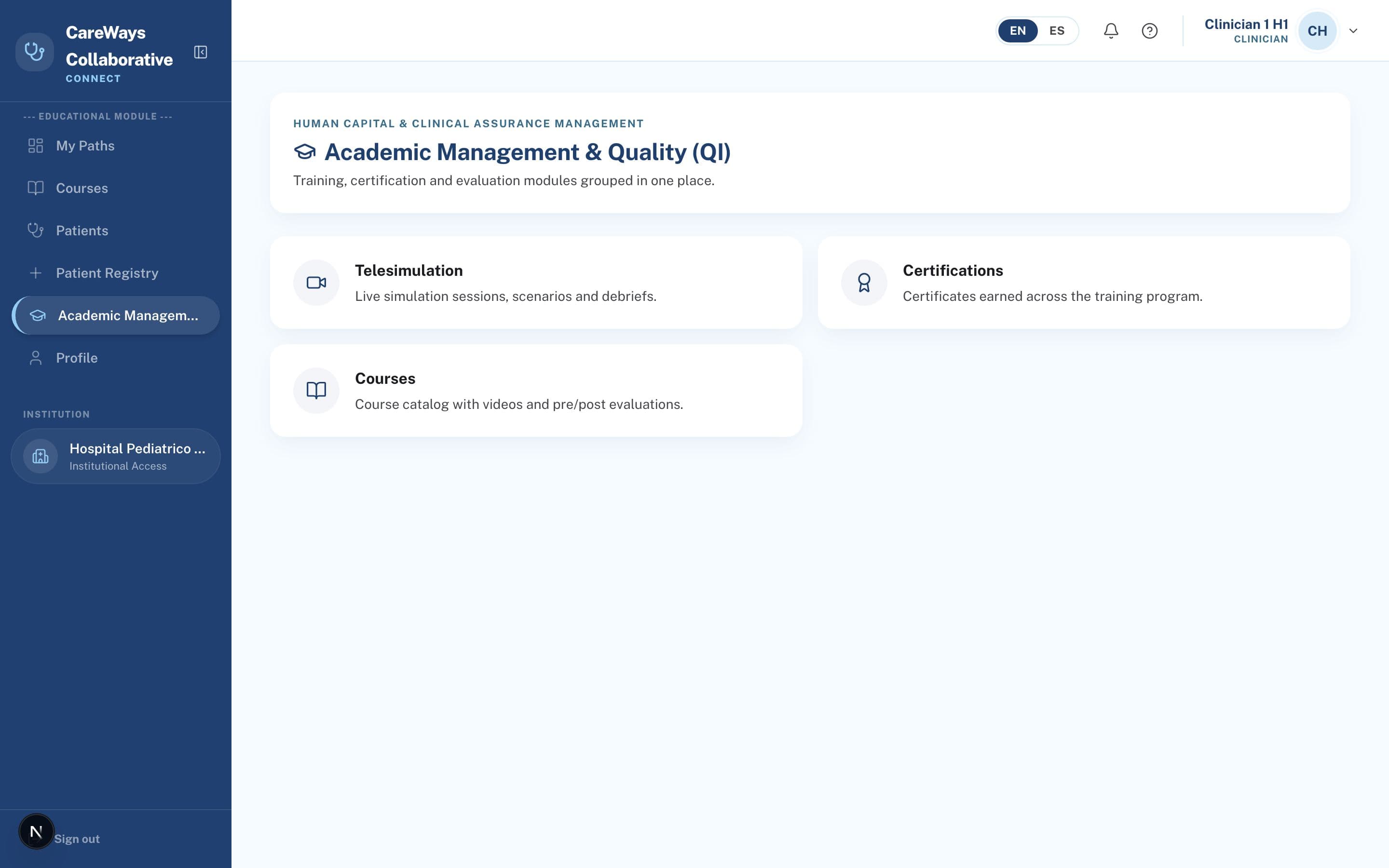 Platform screenshot: Academic management