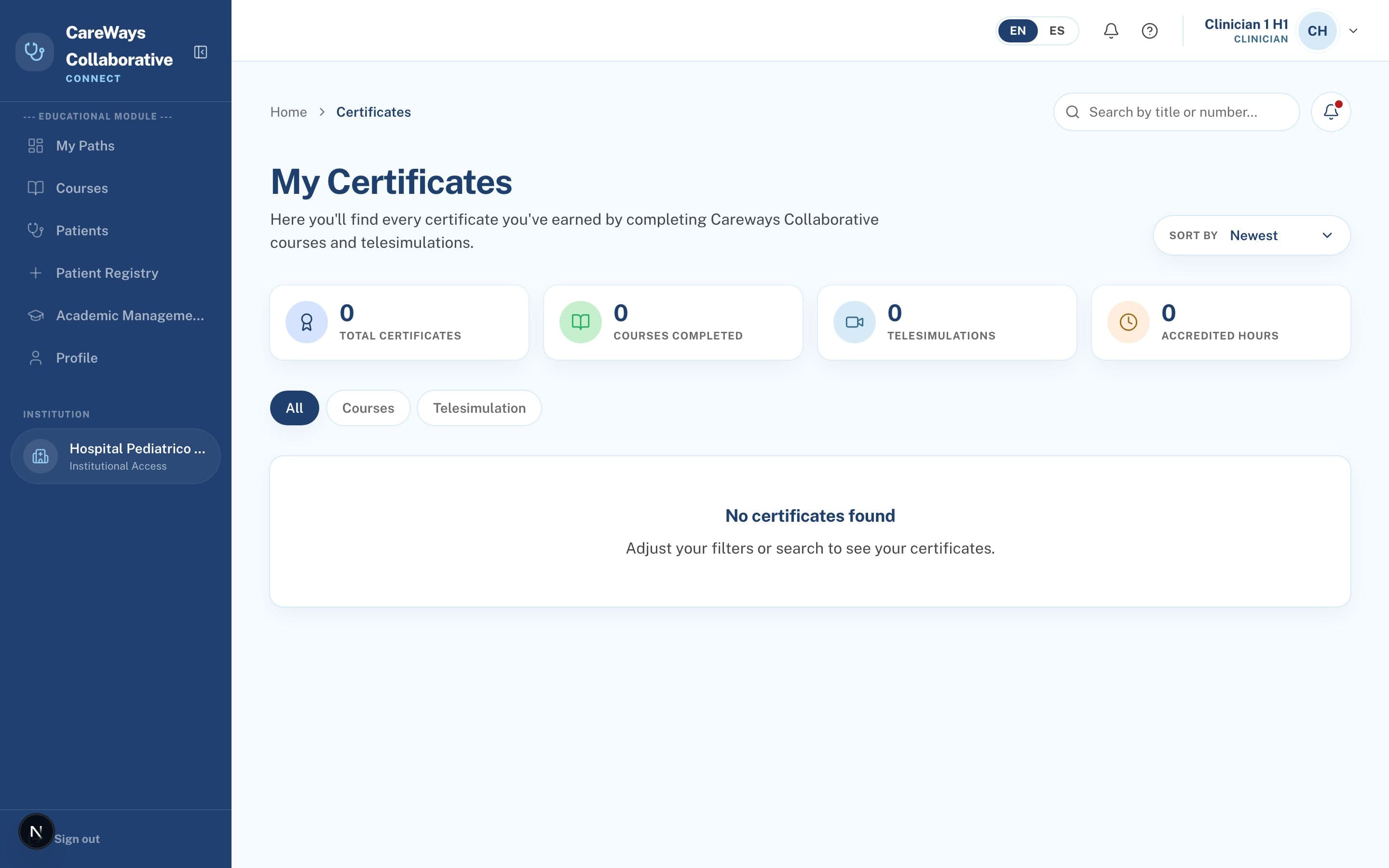 Platform screenshot: Certifications